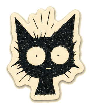 Surprised hand-drawn black cat
